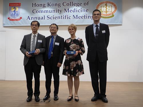 2. HKCCM ASM L-R Dr Derrick Au, Director Centre for Bioethics, The Chinese University of Hong Kong, Dr Thomas Tsang President of the HKCCM, Dr Beata Byok, Dr Sammy Ng, Chair ASM Organising Committee