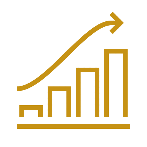 A gold icon of a trending bar chart
