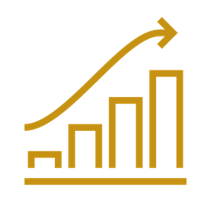 Trending bar chart icon A gold icon of a trending bar chart