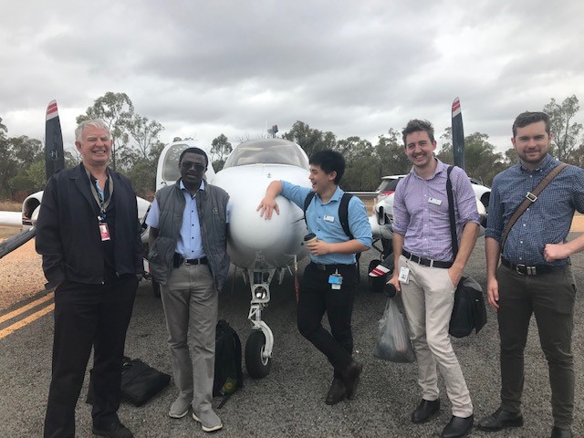 Peace Aviation Pilot Howard Veal, Dr Sunday Pam, Greg Barlow (year 4 Medical student), Jed Madden (Year 4 Medical student), Dr Nick Hill ( Paediatric Trainee Registrar). 