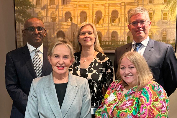 2024 Ros Bates-Workforce Wellbeing – Left to Right – Adjunct Professor Tony Rahman, Minister Ros Bates, Tracey Handley, Professor Brian Wood – Workforce and Wellbeing.