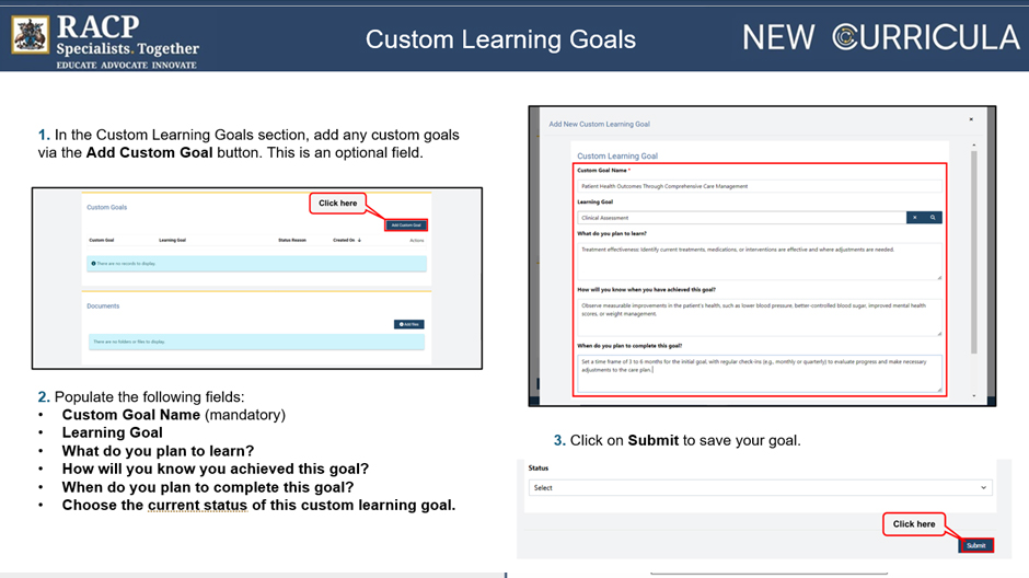 Custom learning goals