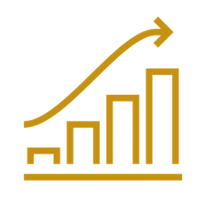 A gold icon of a trending bar chart